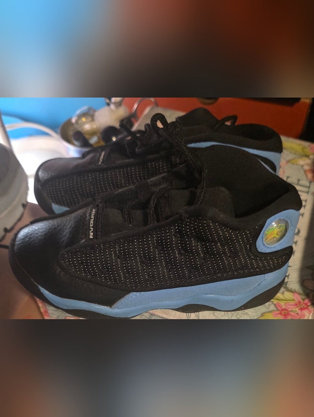 Jordan Kids Black and Light Blue Low-Top Sneakers